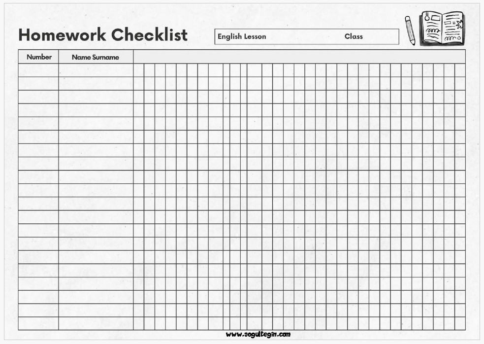 Homework Checklist by Neslihan Teacher