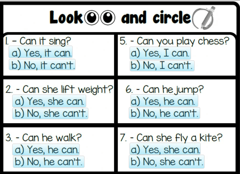 Action Verbs & Can-Can't 2