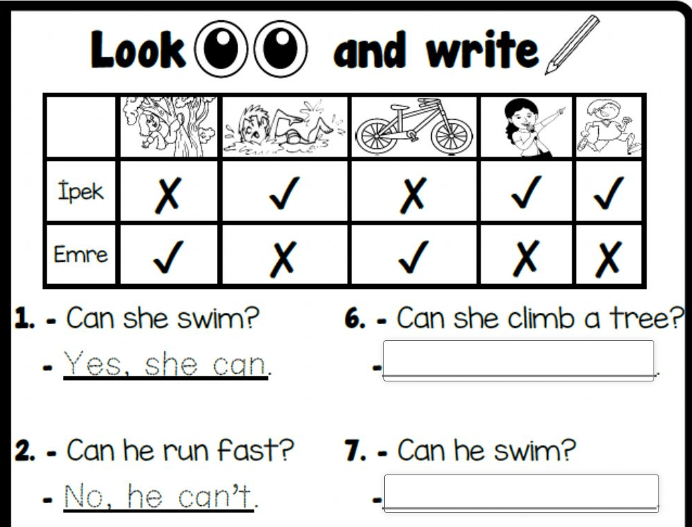 Action Verbs & Can-Can't 3