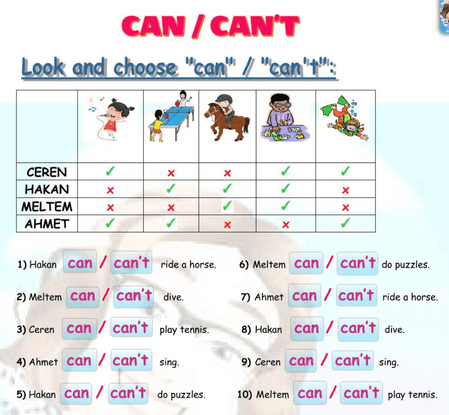 Action Verbs & Can-Can't 4